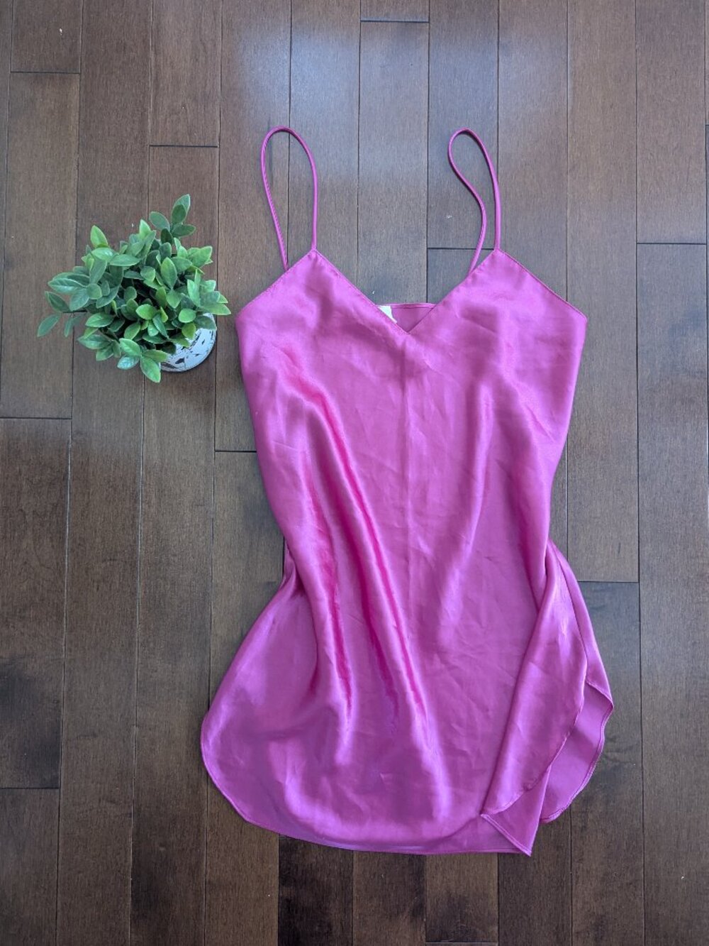HOT PINK SILKY SATIN VINTAGE SLIP DRESS